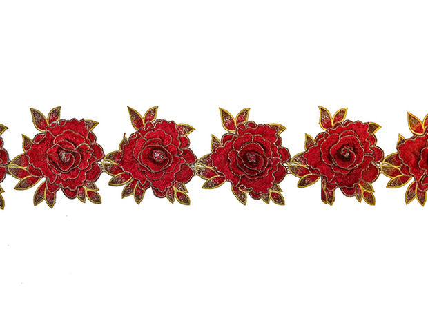 GRETTA EMBROIDERED RIBBON RED GOLD
